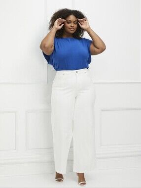 NWT ELOQUII Elements Women's Plus Size Wide Leg white Jeans Size 16